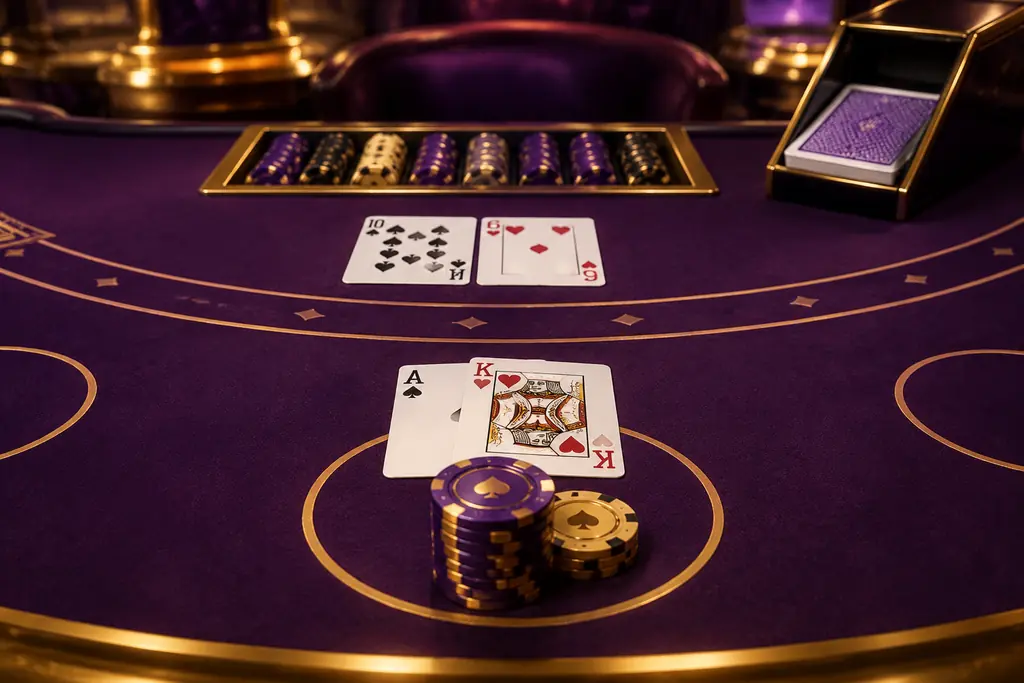 Kartu dan cip pada meja blackjack