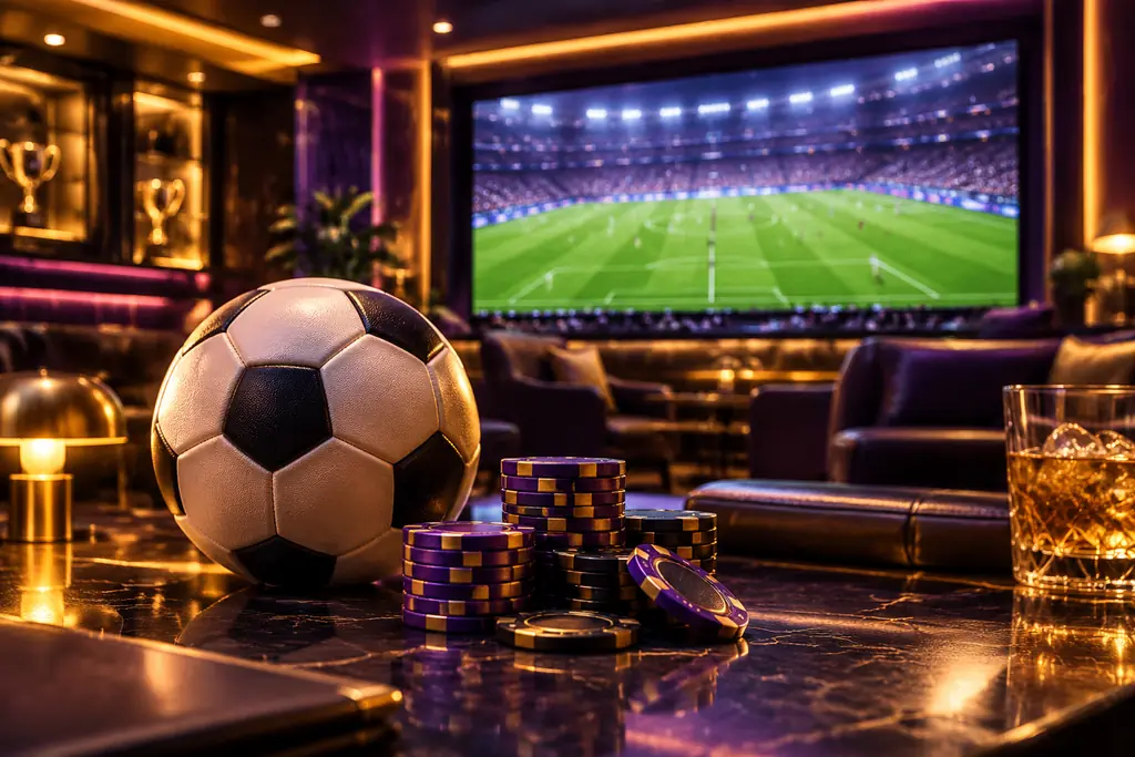Bola sepak dan layar pertandingan di area kasino
